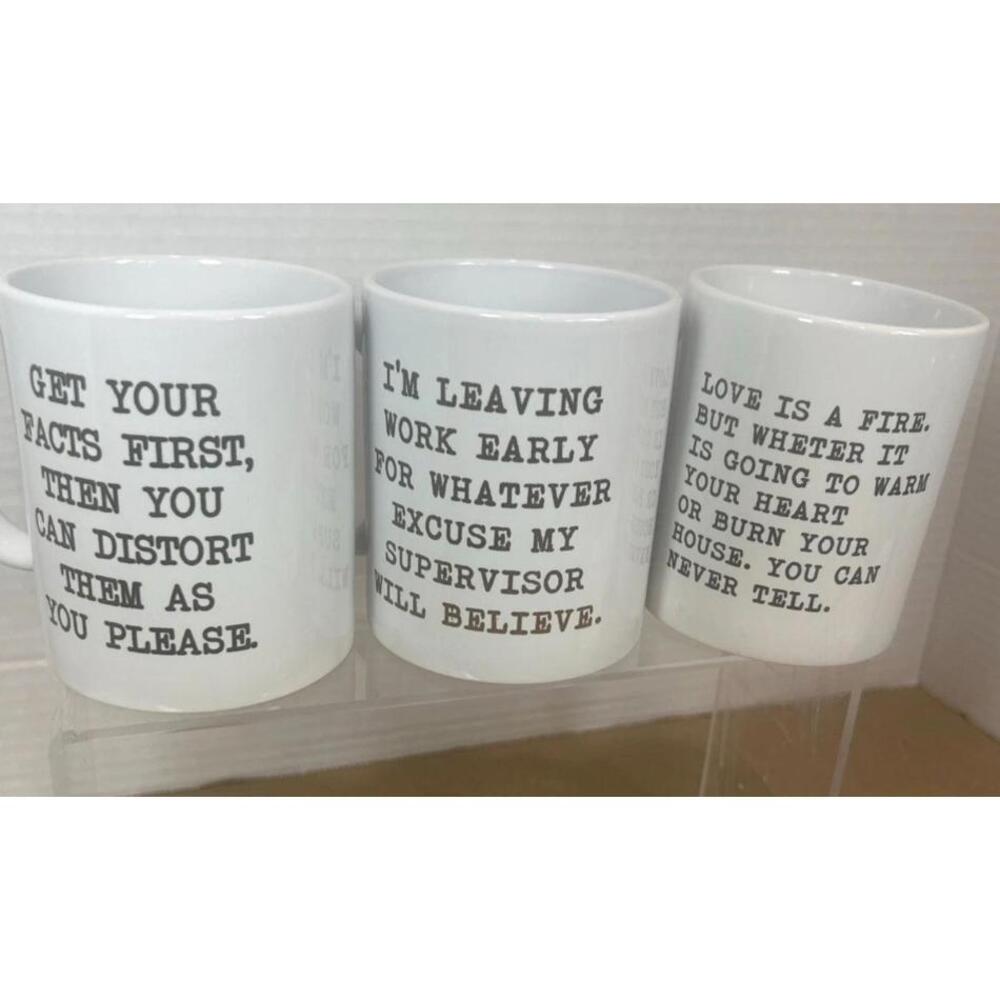 FUNNY QUOTE MUGS 3Pk Sarcastic Office Coffee Mugs Distorted